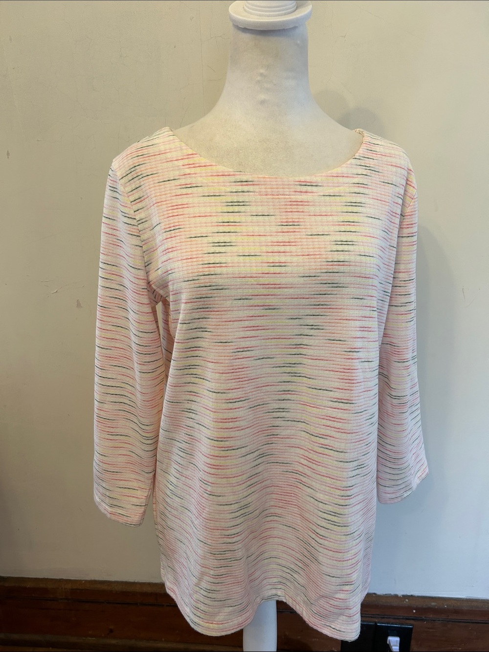 T by Talbots Pastel Pink Multicolor Stripe Boatneck Tunic Size M EUC